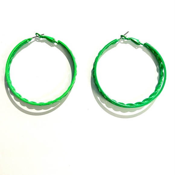 Green Hoop Earrings - Picture 4 of 8